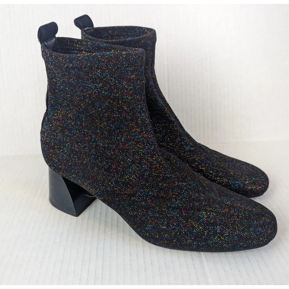 ZARA Trafaluc Sock Style Glitter Heeled Ankle Boots Size 39/8.5 Narrow